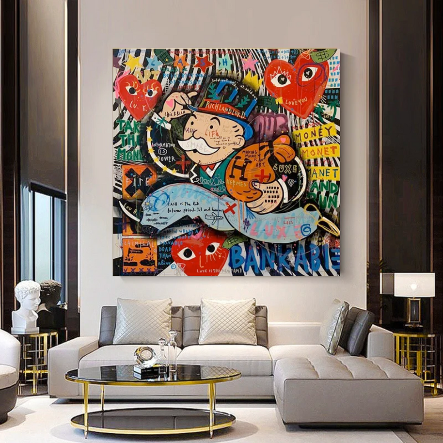 Love Heart Monopoly Making Money Canvas Wall Art-MinimalisticDecor.com