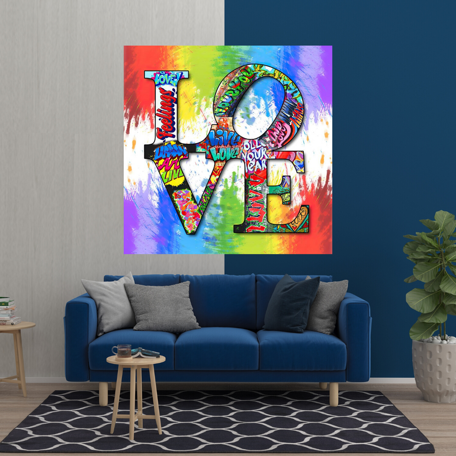 Love Rainbow Graffiti Canvas Wall Art-MinimalisticDecor.com