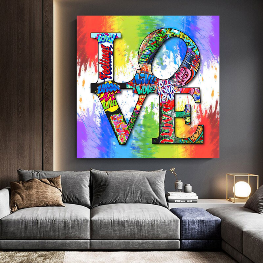 Love Rainbow Graffiti Canvas Wall Art-MinimalisticDecor.com