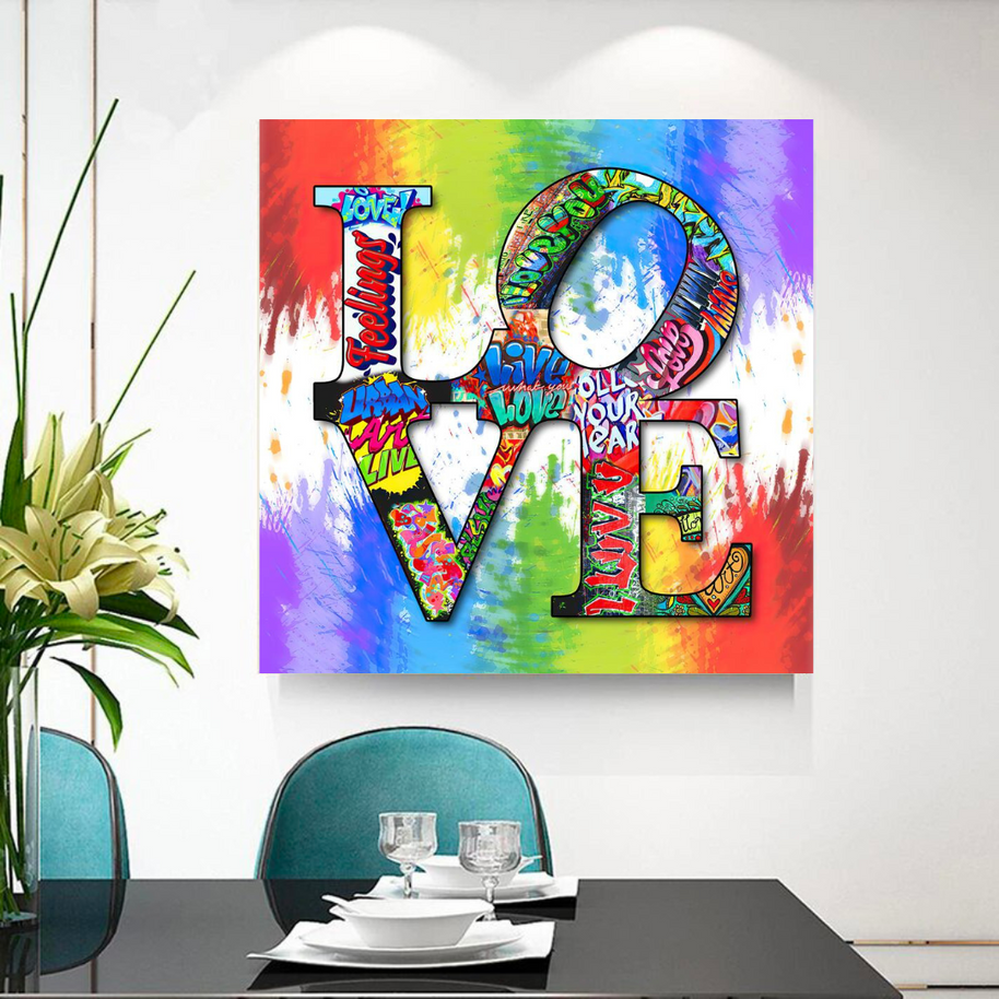 Love Rainbow Graffiti Canvas Wall Art-MinimalisticDecor.com