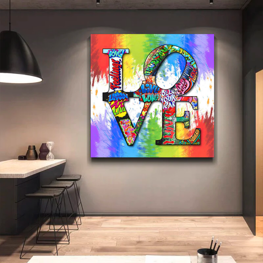 Love Rainbow Graffiti Canvas Wall Art-MinimalisticDecor.com