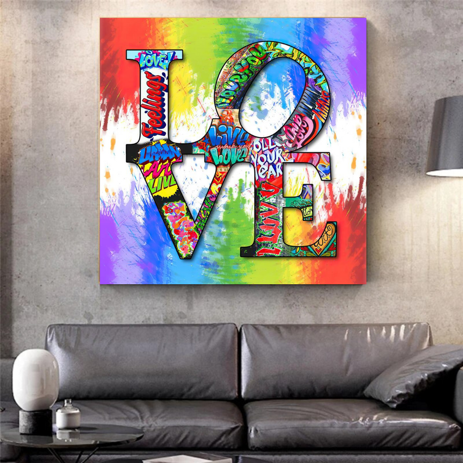 Love Rainbow Graffiti Canvas Wall Art-MinimalisticDecor.com