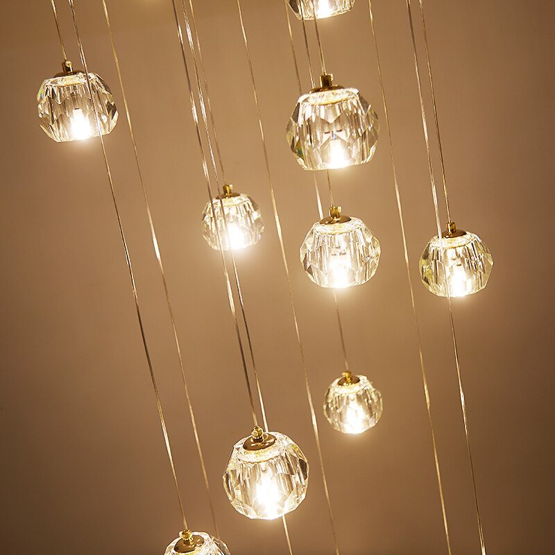 Luxury Crystal Globes Stair Chandelier – Elegant LED Pendant with Plated Finish-MinimalisticDecor.com