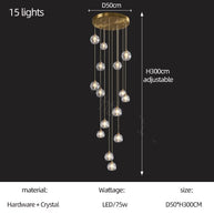 Luxury Crystal Globes Stair Chandelier – Elegant LED Pendant with Plated Finish-MinimalisticDecor.com