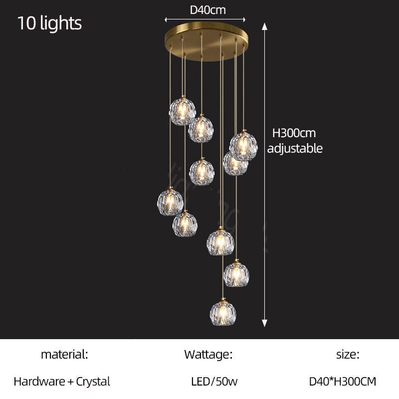 Luxury Crystal Globes Stair Chandelier – Elegant LED Pendant with Plated Finish-MinimalisticDecor.com