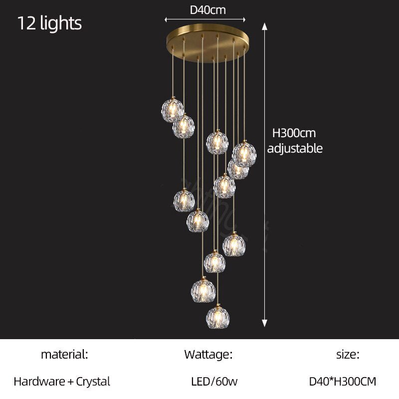 Luxury Crystal Globes Stair Chandelier – Elegant LED Pendant with Plated Finish-MinimalisticDecor.com