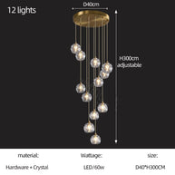 Luxury Crystal Globes Stair Chandelier – Elegant LED Pendant with Plated Finish-MinimalisticDecor.com