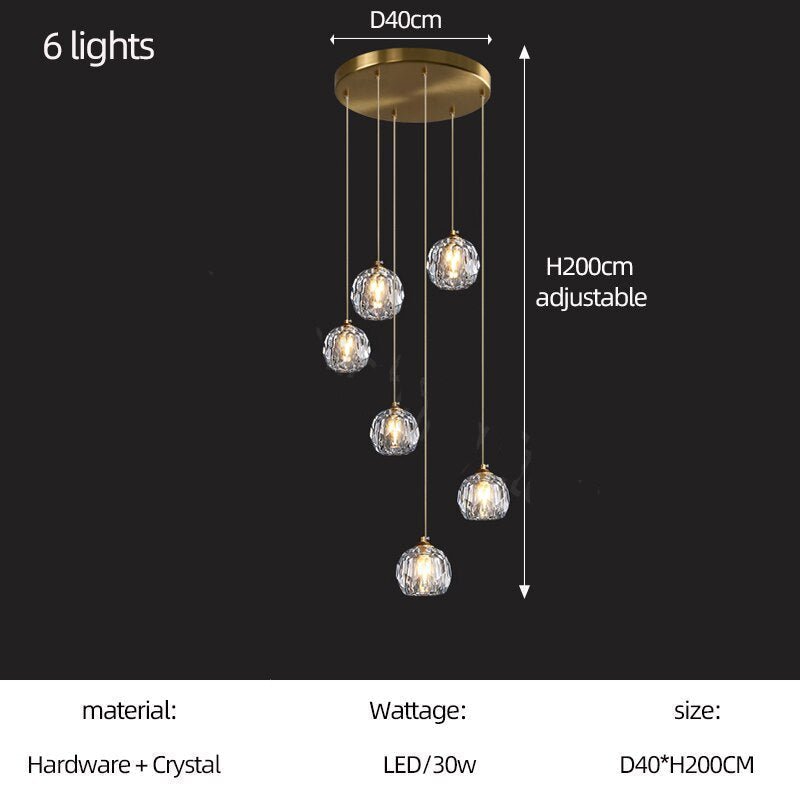 Luxury Crystal Globes Stair Chandelier – Elegant LED Pendant with Plated Finish-MinimalisticDecor.com