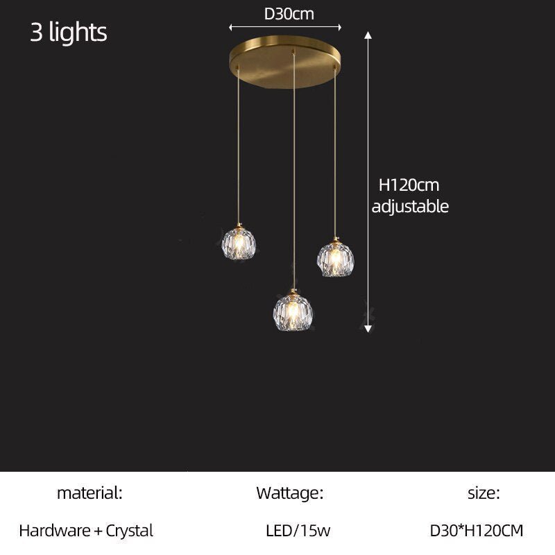 Luxury Crystal Globes Stair Chandelier – Elegant LED Pendant with Plated Finish-MinimalisticDecor.com