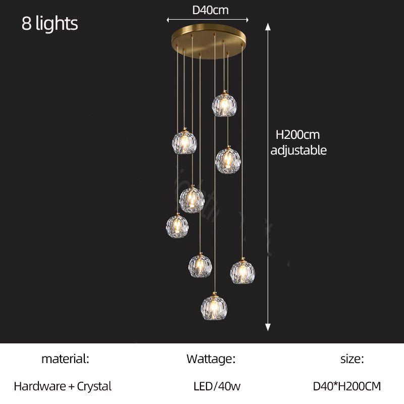 Luxury Crystal Globes Stair Chandelier – Elegant LED Pendant with Plated Finish-MinimalisticDecor.com