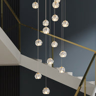 Luxury Crystal Globes Stair Chandelier – Elegant LED Pendant with Plated Finish-MinimalisticDecor.com