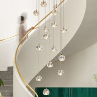 Luxury Crystal Globes Stair Chandelier – Elegant LED Pendant with Plated Finish-MinimalisticDecor.com