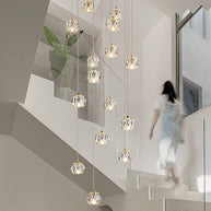 Luxury Crystal Globes Stair Chandelier – Elegant LED Pendant with Plated Finish-MinimalisticDecor.com