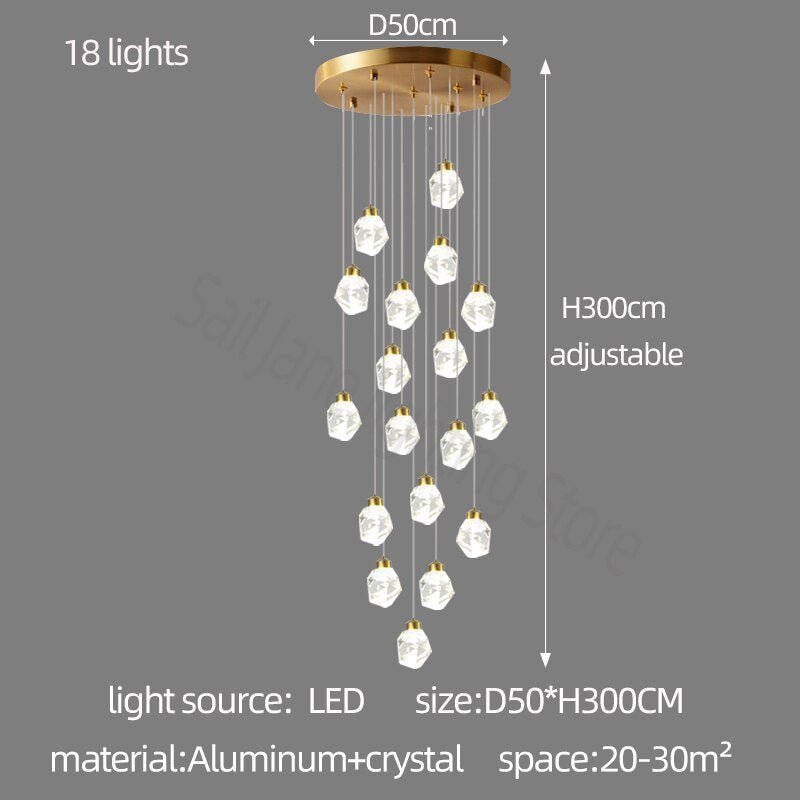 Luxury Crystal Staircase Chandelier with LED Lights-MinimalisticDecor.com