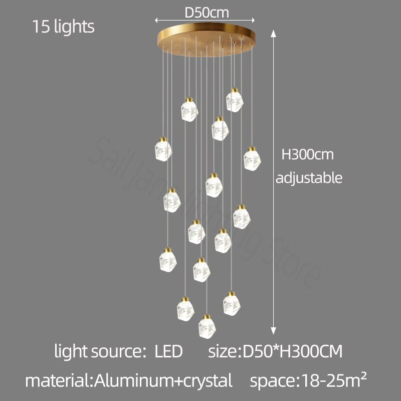 Luxury Crystal Staircase Chandelier with LED Lights-MinimalisticDecor.com