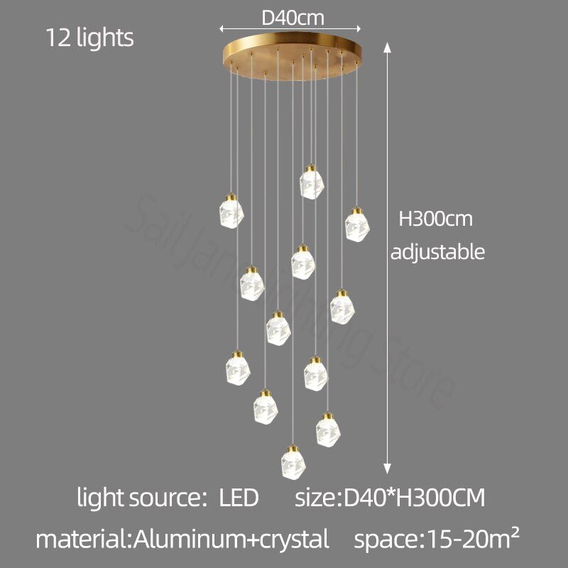Luxury Crystal Staircase Chandelier with LED Lights-MinimalisticDecor.com