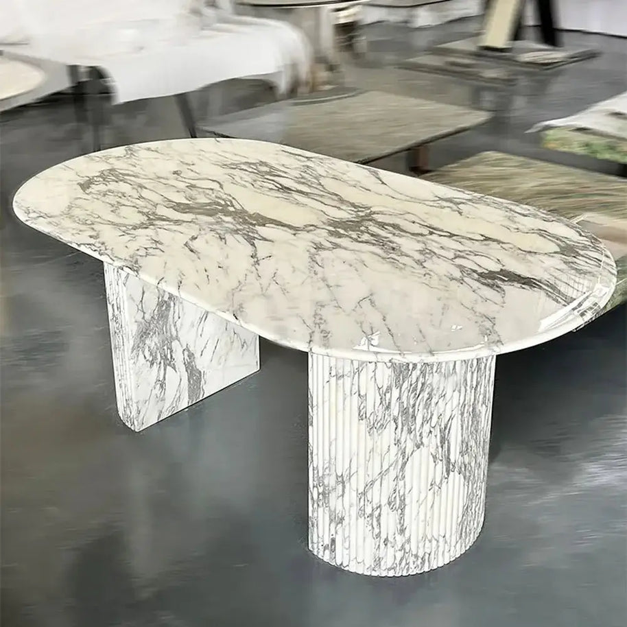 Luxury White Polished Finish Marble Dining Table Set-MinimalisticDecor.com