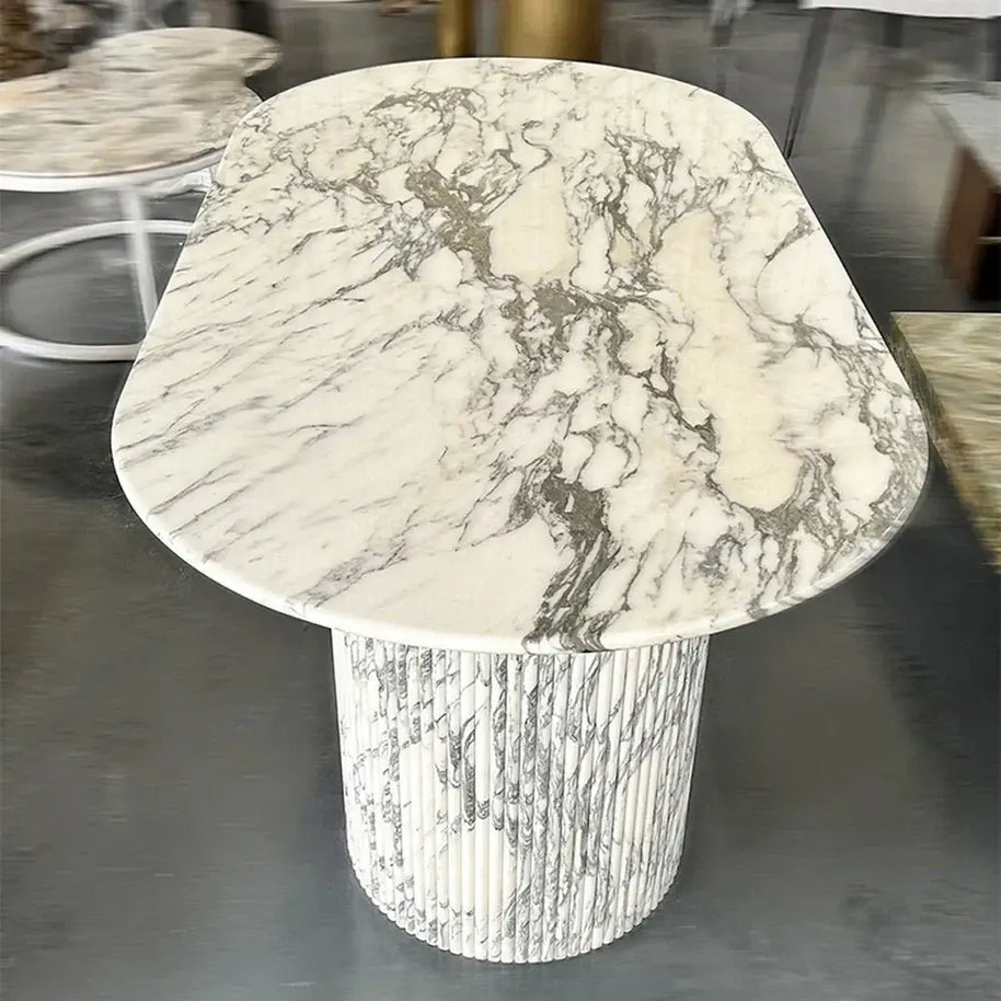 Luxury White Polished Finish Marble Dining Table Set-MinimalisticDecor.com