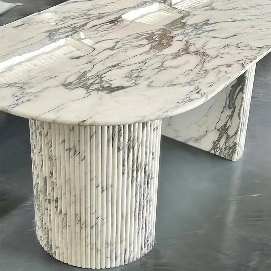 Luxury White Polished Finish Marble Dining Table Set-MinimalisticDecor.com