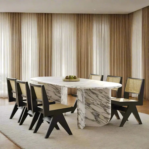 Luxury White Polished Finish Marble Dining Table Set-MinimalisticDecor.com
