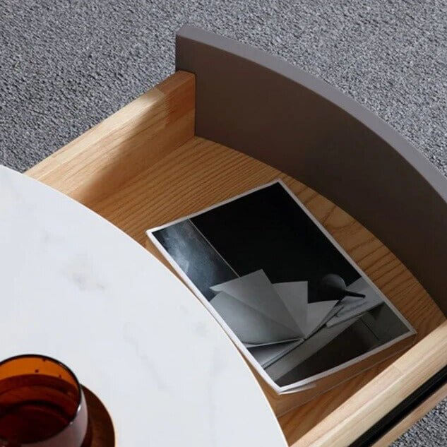 Marble Effect Solid Slab Round Coffee Table-MinimalisticDecor.com