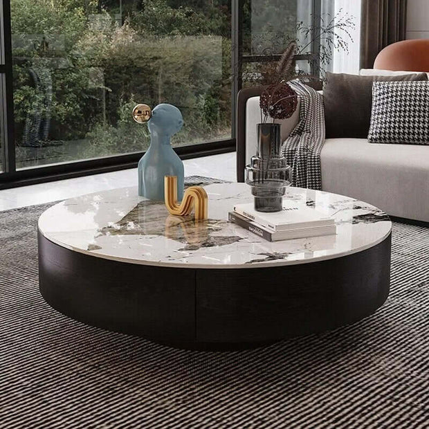 Marble Effect Solid Slab Round Coffee Table-MinimalisticDecor.com