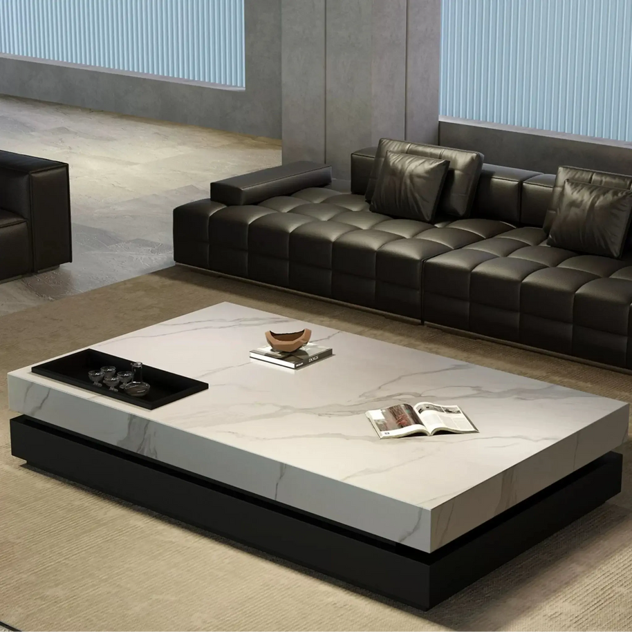 Marble Gloss Rectangular Coffee Table-MinimalisticDecor.com