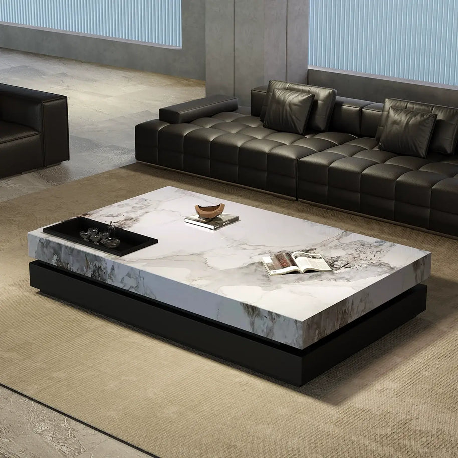 Marble Gloss Rectangular Coffee Table-MinimalisticDecor.com