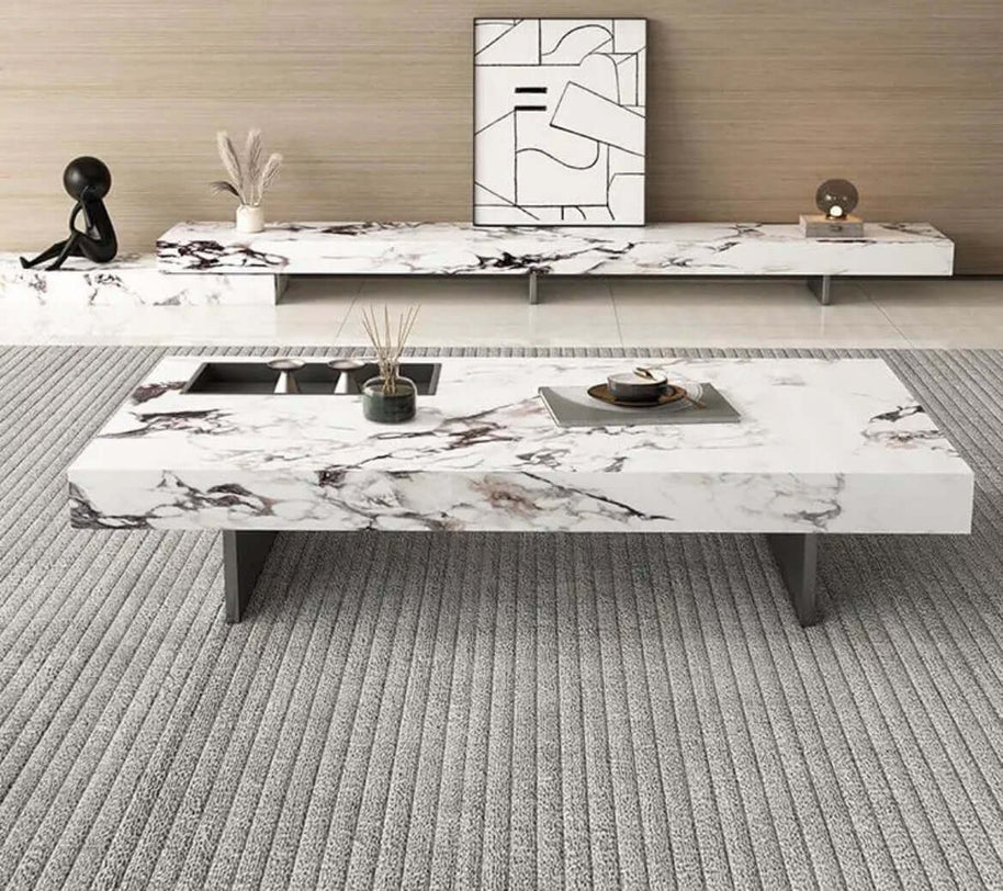 Marble rectangular stone coffee table-MinimalisticDecor.com