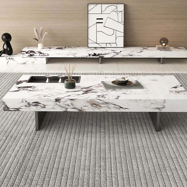 Marble rectangular stone coffee table-MinimalisticDecor.com