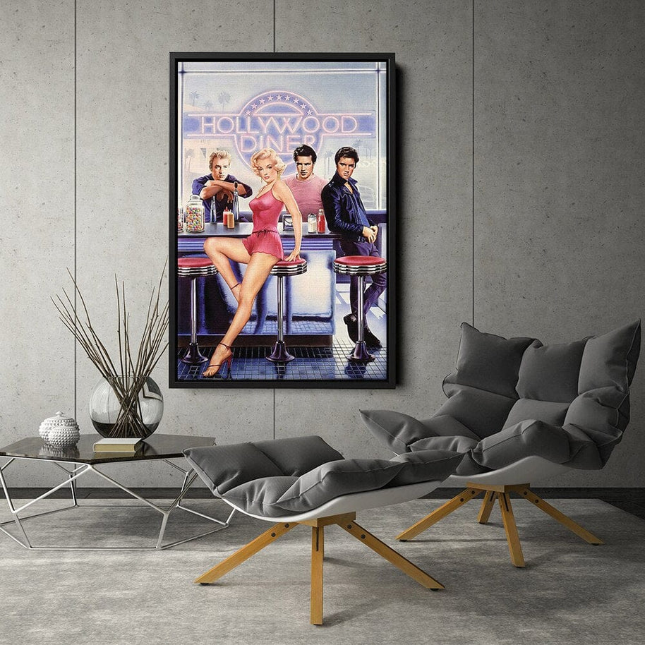 Marilyn And Elvis at Diner Canvas Wall Art - Masterpiece-MinimalisticDecor.com