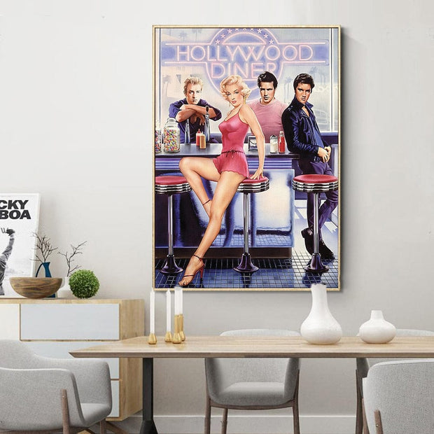 Marilyn And Elvis at Diner Canvas Wall Art - Masterpiece-MinimalisticDecor.com