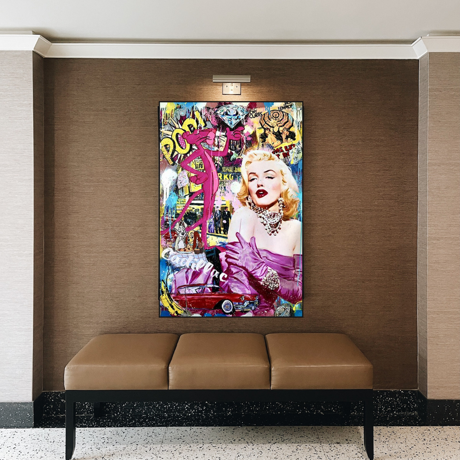Marilyn and Pink Panther Street Graffiti Art on Cadillac-MinimalisticDecor.com
