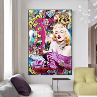 Marilyn and Pink Panther Street Graffiti Art on Cadillac-MinimalisticDecor.com