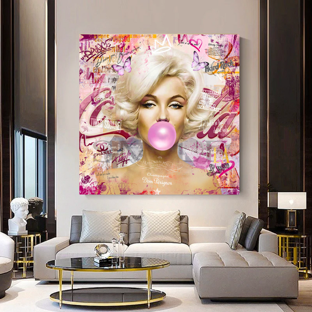 Marilyn Bubble Gum Canvas Wall Art: Exquisite Décor-MinimalisticDecor.com