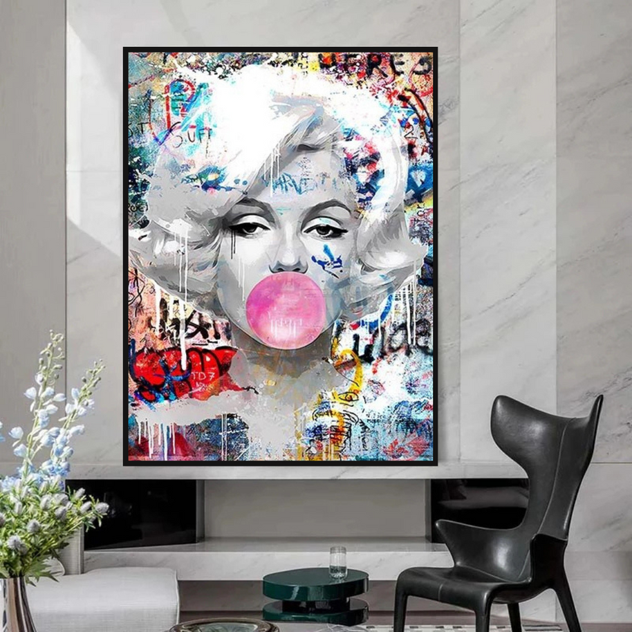 Marilyn Bubble Gum Wall Art: Vibrant Pop Art Design-MinimalisticDecor.com