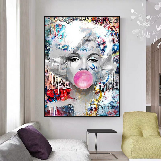 Marilyn Bubble Gum Wall Art: Vibrant Pop Art Design-MinimalisticDecor.com