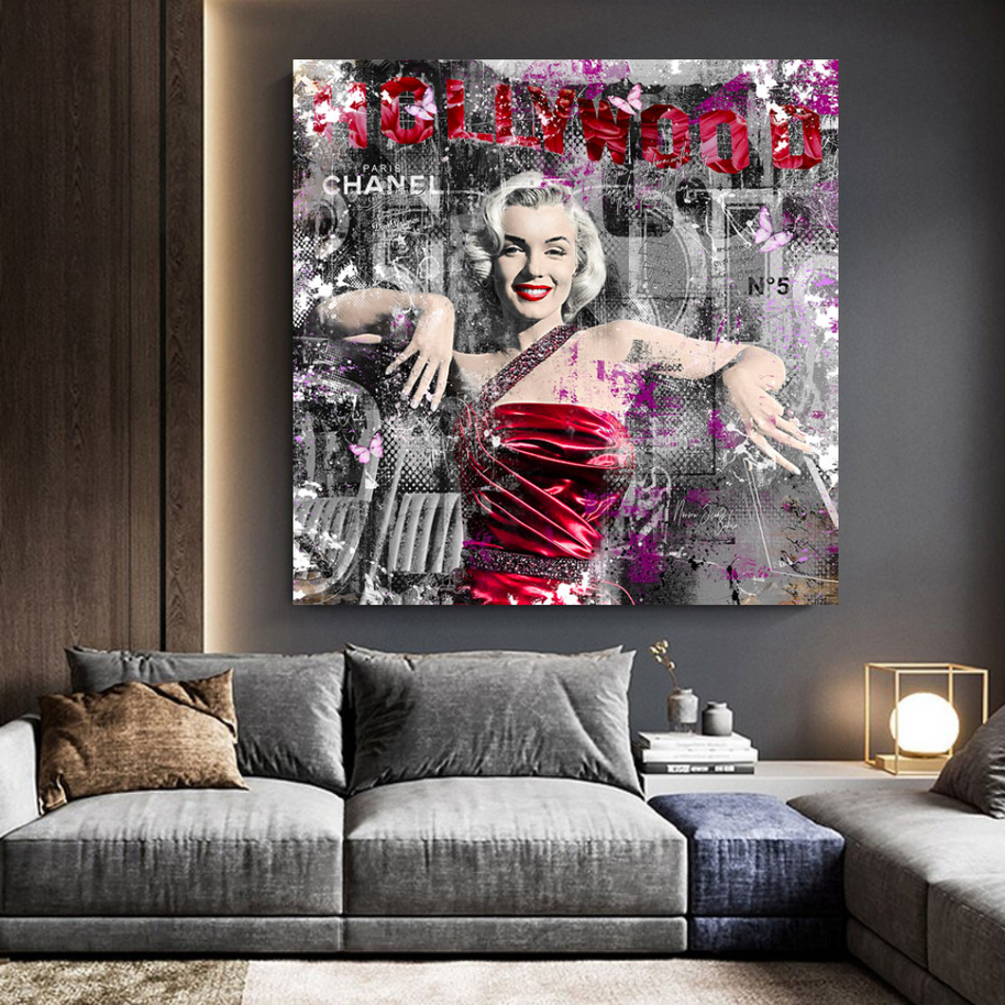 Marilyn Monroe in Red Canvas Wall Art - Beautify Your Space-MinimalisticDecor.com