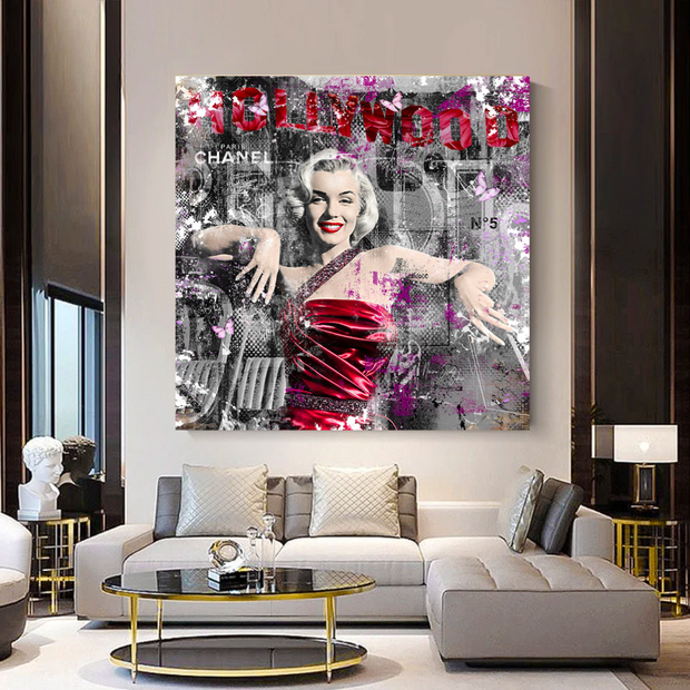 Marilyn Monroe in Red Canvas Wall Art - Beautify Your Space-MinimalisticDecor.com