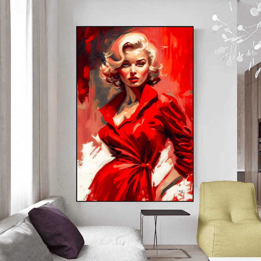 Marilyn Monroe in Red Canvas Wall Hanging Art-MinimalisticDecor.com