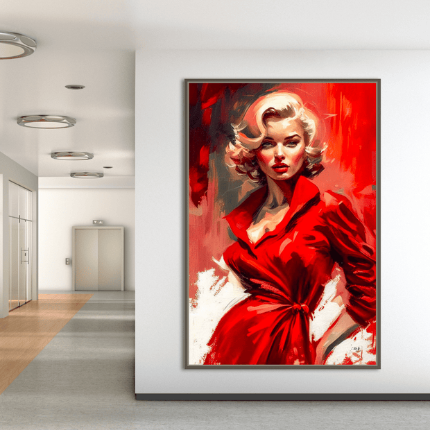 Marilyn Monroe in Red Canvas Wall Hanging Art-MinimalisticDecor.com