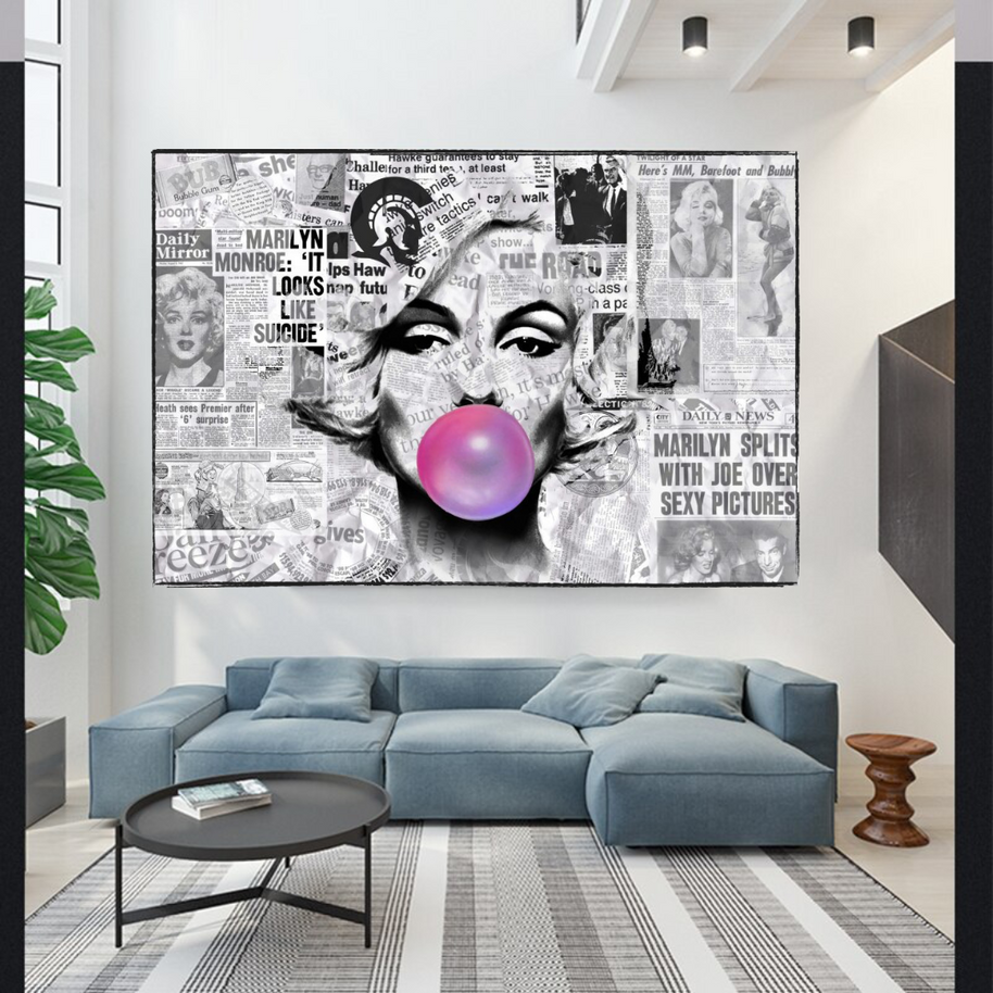 Marilyn Newspaper Canvas Wall Art: Bubble's Creation-MinimalisticDecor.com