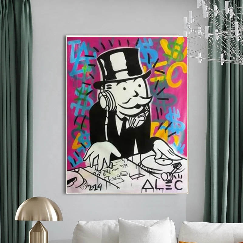 Mens DJ in Motion: Mr Monopoly Canvas Wall Art-MinimalisticDecor.com