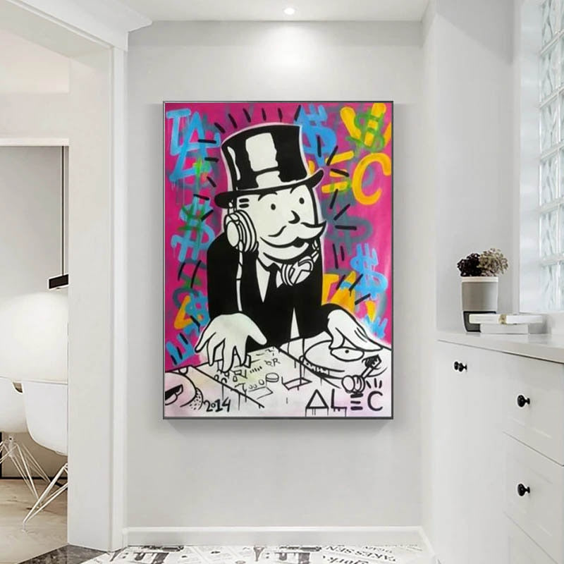 Mens DJ in Motion: Mr Monopoly Canvas Wall Art-MinimalisticDecor.com