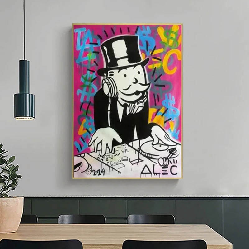 Mens DJ in Motion: Mr Monopoly Canvas Wall Art-MinimalisticDecor.com
