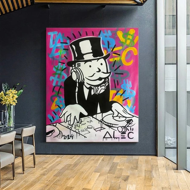 Mens DJ in Motion: Mr Monopoly Canvas Wall Art-MinimalisticDecor.com