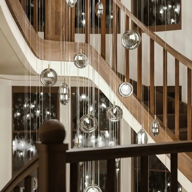 Minimalist Glass Stone Pendant Staircase Chandelier Lighting-MinimalisticDecor.com