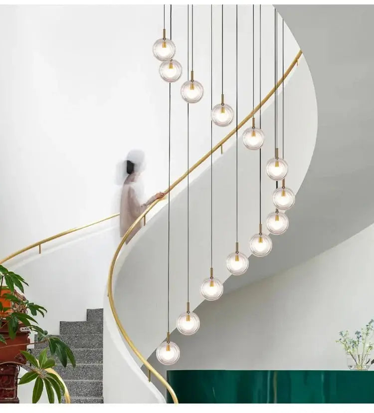 Minimalist Glass Stone Pendant Staircase Chandelier Lighting-MinimalisticDecor.com