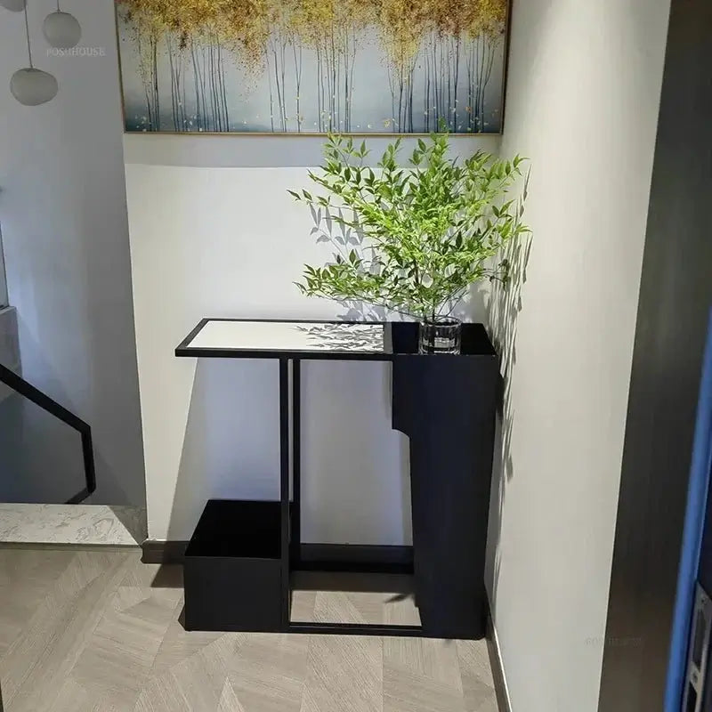 Minimalist Wrought Iron Console Table with Light-MinimalisticDecor.com