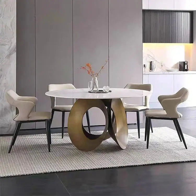 Minimalistic Metallic Rings Marble Top Dining Table-MinimalisticDecor.com